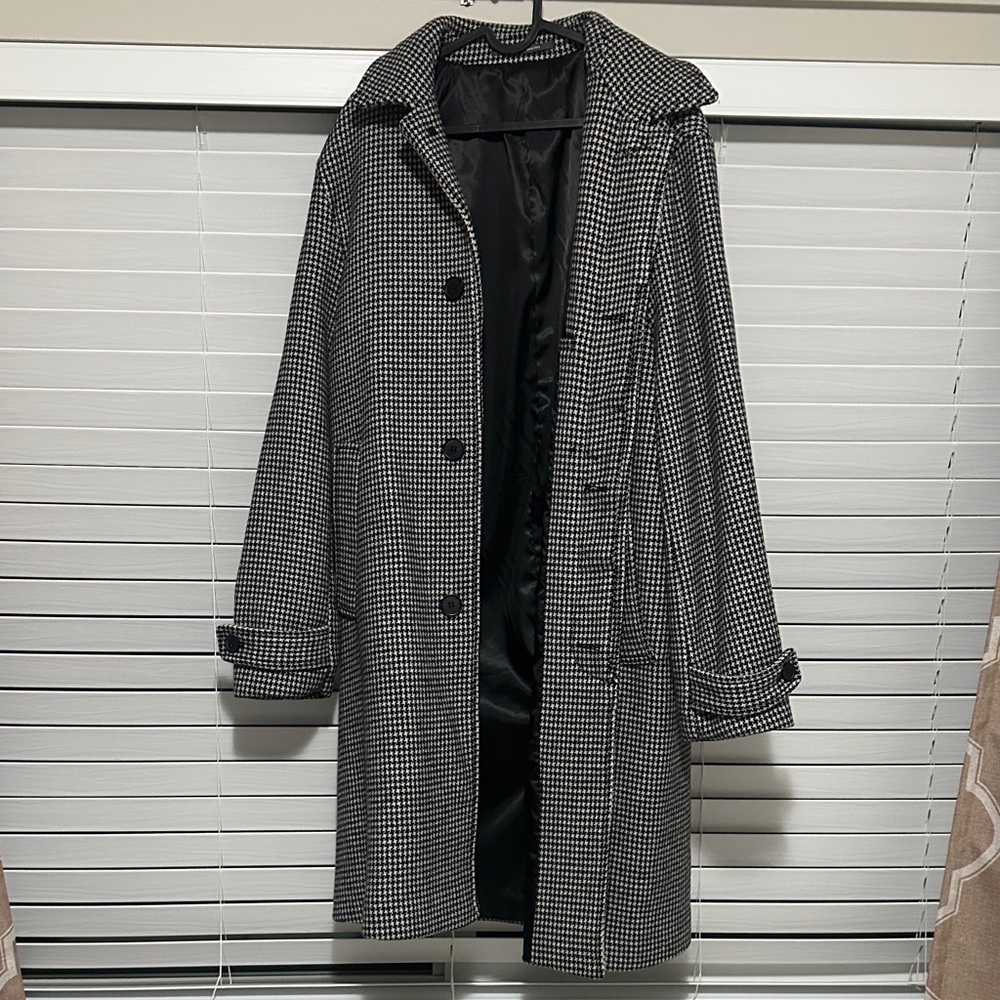 H&M Black and White Checkered Trench Coat